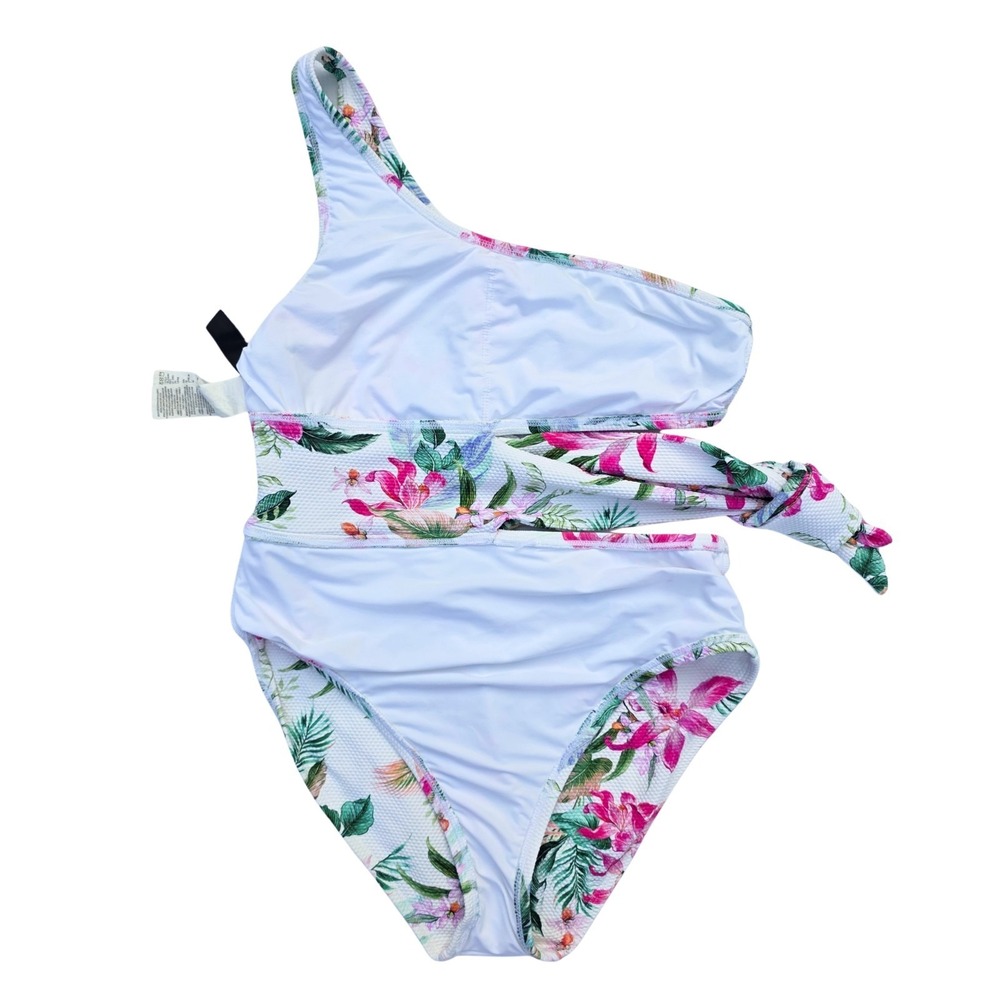 La Blanca Swimsuit Size 8 White Colorful Tropical‎ Floral One Piece Cut Out - Picture 7 of 9